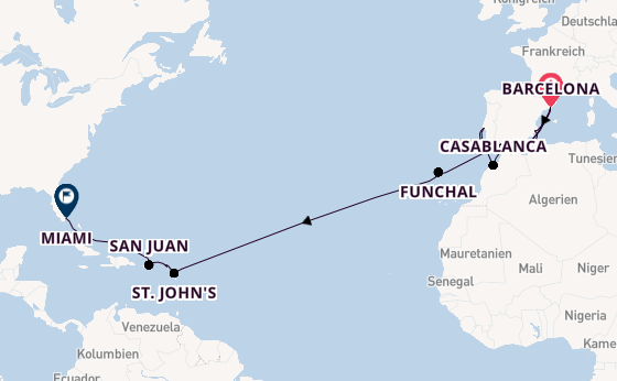 Transatlantik ab Barcelona, Spanien auf der EXPLORA I