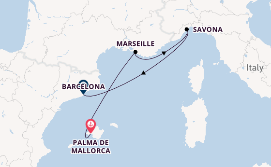 Western Mediterranean from Palma de Mallorca, Spain with the Costa Diadema