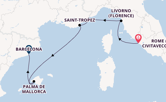 Western Mediterranean from Rome (Civitavecchia), Italy with the Ilma
