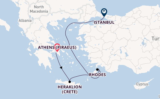 Eastern Mediterranean from Athens (Piraeus), Greece with the Seven Seas Voyager
