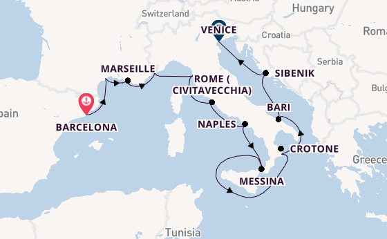 Western Mediterranean from Barcelona, Spain with the Viking Sky