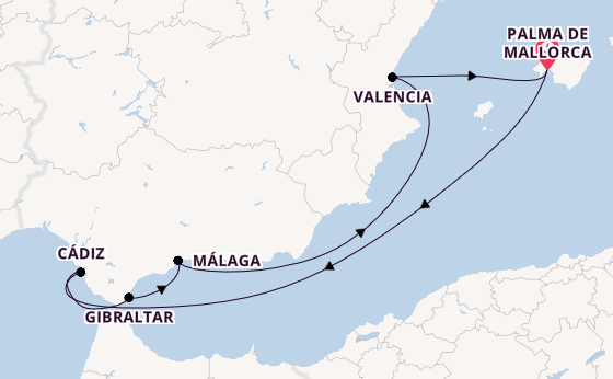 Westelijke Middellandse Zee vanaf Palma de Mallorca, Mallorca, Spanje met AIDAmar