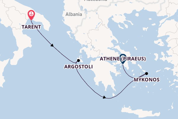 Oostelijke Middellandse Zee vanaf Tarent, Italië met de Costa Fascinosa