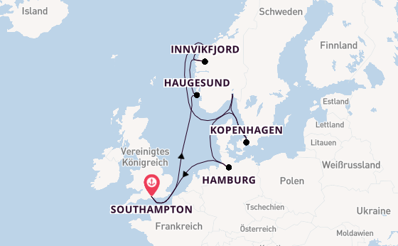 Norwegen ab Southampton, Großbritannien auf der Arcadia