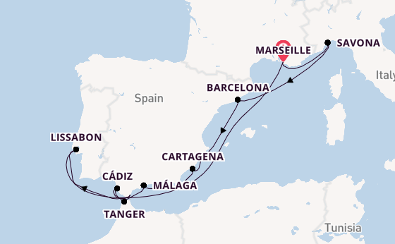 Westelijke Middellandse Zee vanaf Marseille, Frankrijk met de Costa Diadema