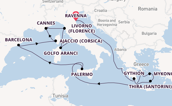 Middellandse Zee vanaf Ravenna, Italië met de Seven Seas Prestige