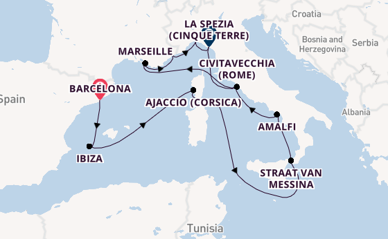 Westelijke Middellandse Zee vanaf Barcelona, Spanje met de Queen Victoria