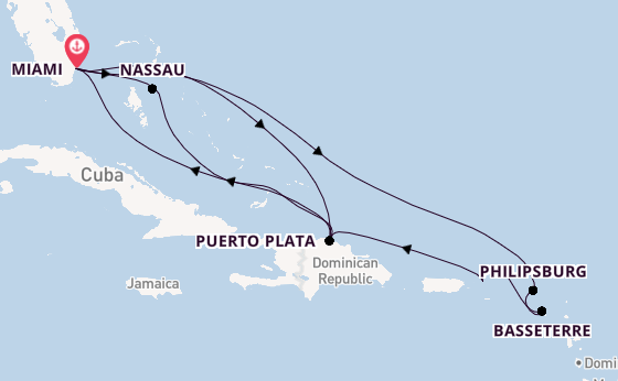 Caribbean from Miami, Florida, USA with the MSC Seashore