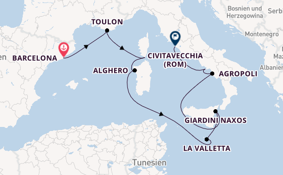 Westliches Mittelmeer ab Barcelona, Spanien auf der Silver Ray