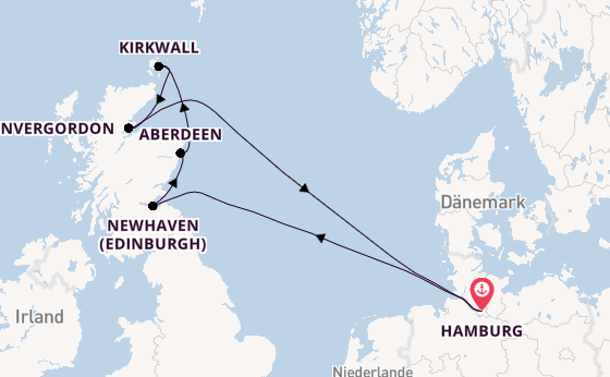 Schottland ab Hamburg auf AIDAbella