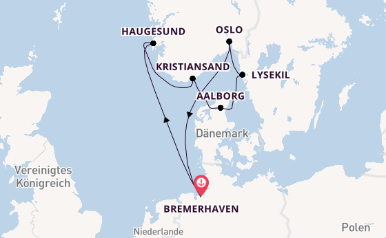 Norwegen ab Bremerhaven, Deutschland auf der Artania