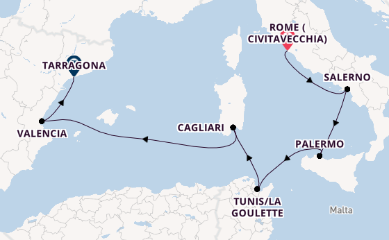 Western Mediterranean from Rome (Civitavecchia), Italy with the Viking Saturn