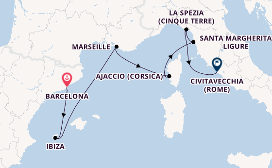 Westelijke Middellandse Zee vanaf Barcelona, Spanje met de Sun Princess