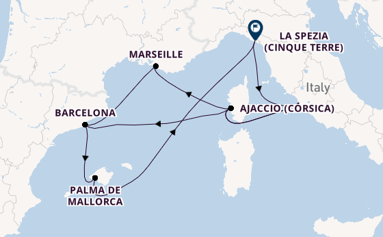 Westelijke Middellandse Zee vanaf Civitavecchia (Rome), Italië met AIDAcosma