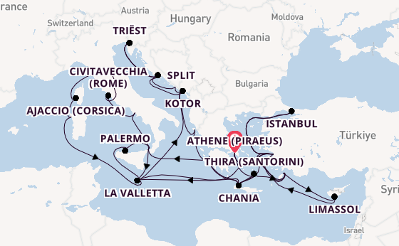 Middellandse Zee vanaf Athene (Piraeus), Griekenland met de Enchanted Princess