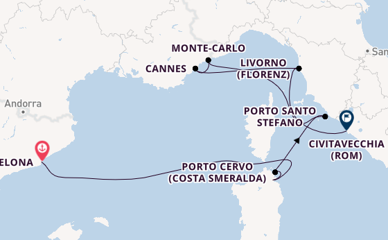 Westliches Mittelmeer ab Barcelona, Spanien auf der EXPLORA II