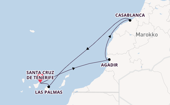 Kanarische Inseln ab Santa Cruz de Tenerife, Spanien auf der Azura