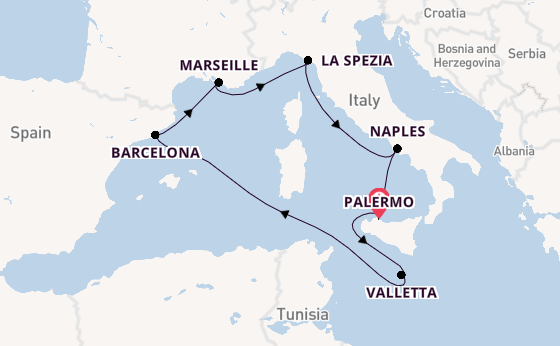 Western Mediterranean from Palermo, Sicily, Italy with the MSC Seaview