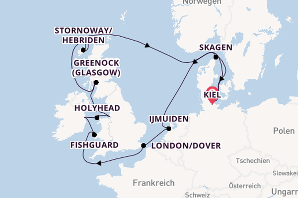 Britische Inseln ab Kiel, Deutschland auf AIDAbella