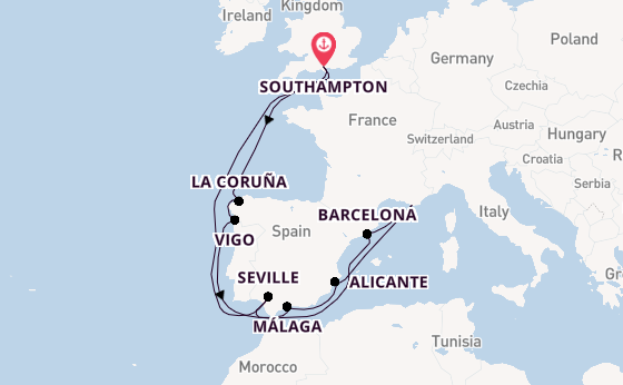 Western Mediterranean from Southampton, England with the Arvia