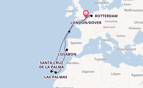 Kanarische Inseln ab London/Dover, Großbritannien auf der Nieuw Statendam