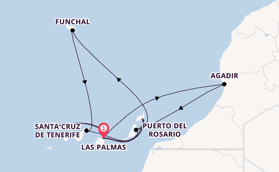 Canarische Eilanden vanaf Las Palmas, Gran Canaria, Spanje met AIDAprima