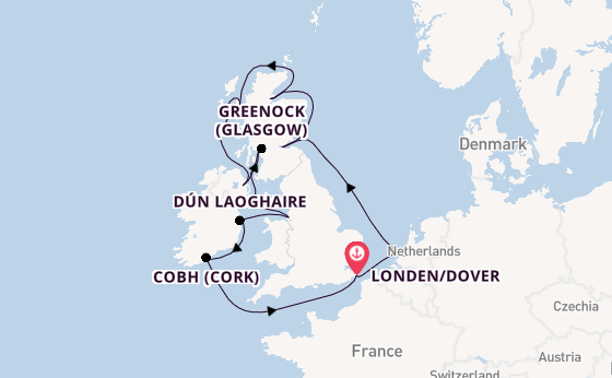 Britse Eilanden vanaf Londen/Dover, Groot-Brittannië met de Nieuw Statendam