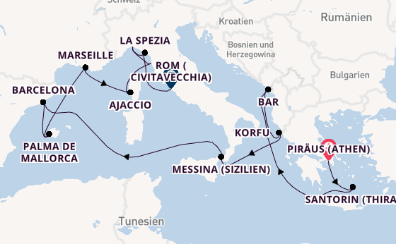Mittelmeer ab Piräus (Athen), Griechenland auf der Sun Princess