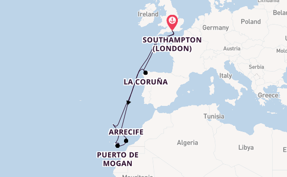 Canary Islands from Southampton, England with the Ventura