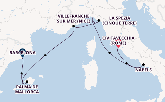 Westelijke Middellandse Zee vanaf Civitavecchia (Rome), Italië met de Celebrity Equinox