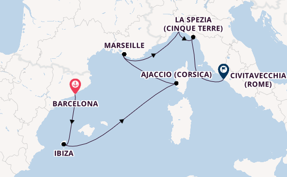Westelijke Middellandse Zee vanaf Barcelona, Spanje met de Sun Princess