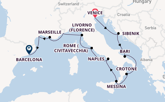 Western Mediterranean from Venice, Italy with the Viking Mira