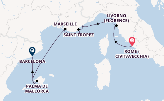 Western Mediterranean from Rome (Civitavecchia), Italy with the Nautica