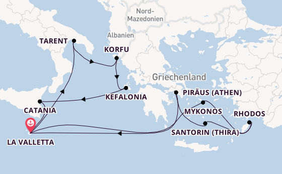 Mittelmeer ab La Valletta, Malta auf der Azura