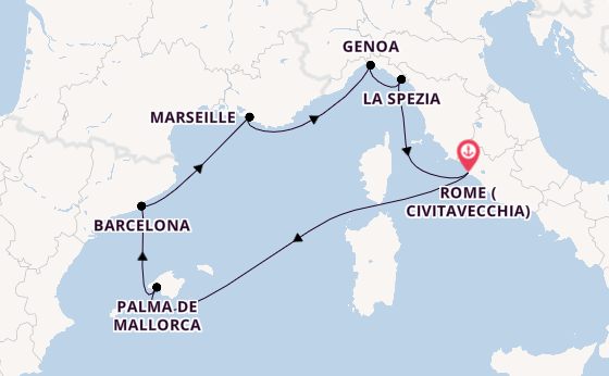 Western Mediterranean from Rome (Civitavecchia), Italy with the MSC Grandiosa