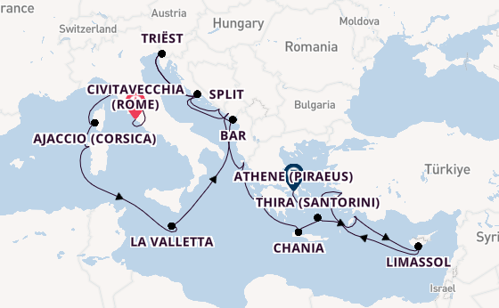 Middellandse Zee vanaf Civitavecchia (Rome), Italië met de Enchanted Princess