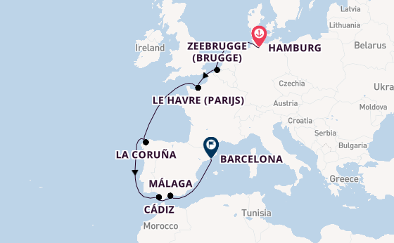 Westelijke Middellandse Zee vanaf Hamburg, Duitsland met de Costa Favolosa
