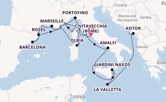 Westelijke Middellandse Zee vanaf Civitavecchia (Rome), Italië met de Seabourn Ovation