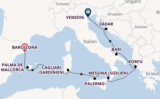 Westliches Mittelmeer ab Barcelona, Spanien auf der Sirena