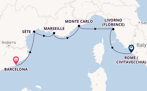 Western Mediterranean from Barcelona, Spain with the Viking Star
