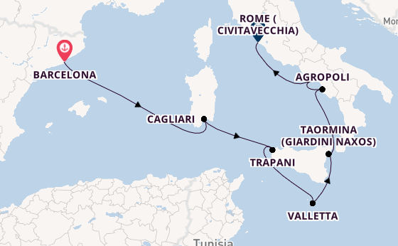 Western Mediterranean from Barcelona, Spain with the Silver Ray