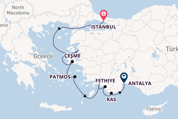 Oostelijke Middellandse Zee vanaf Istanbul, Turkije met de Star Flyer