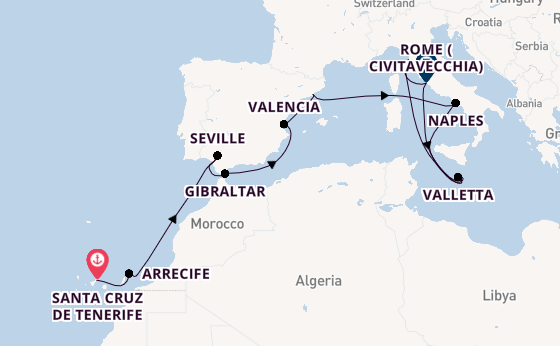 Western Mediterranean from Santa Cruz de Tenerife, Spain with the Azura