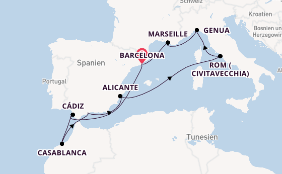 Westliches Mittelmeer ab Barcelona, Spanien auf der MSC Magnifica