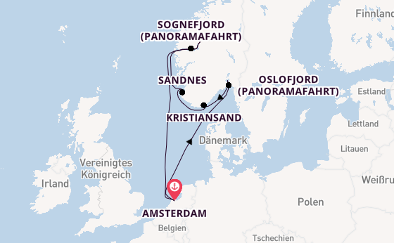 Norwegen ab Amsterdam, Niederlande auf der Zuiderdam