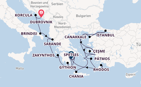 Östliches Mittelmeer ab Dubrovnik, Kroatien auf der Seabourn Quest
