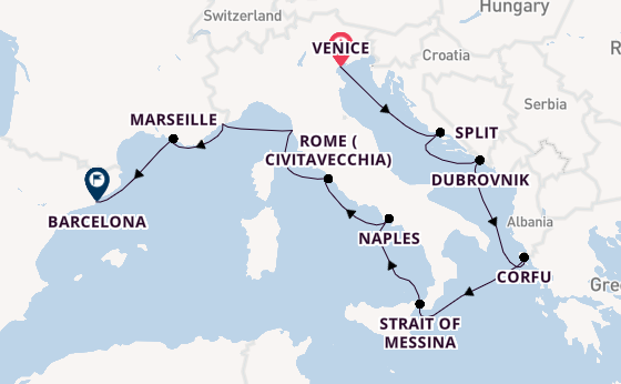 Western Mediterranean from Venice, Italy with the Viking Jupiter