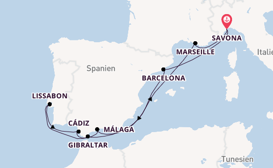 Westliches Mittelmeer ab Savona, Italien auf der Costa Fascinosa