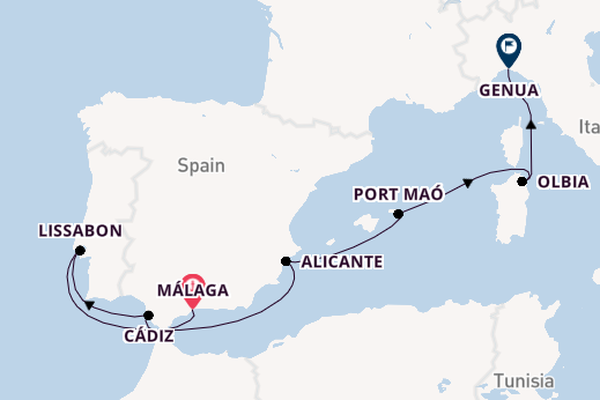 Westelijke Middellandse Zee vanaf Málaga, Spanje met de MSC Opera