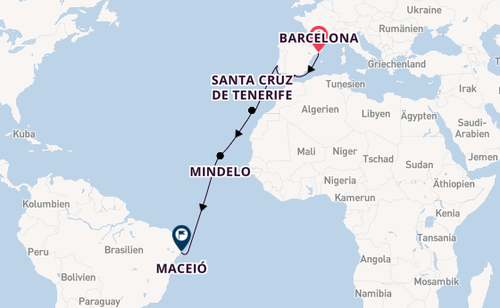 Transatlantik ab Barcelona, Spanien auf der Costa Diadema